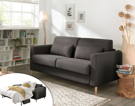 Canapé 3 places convertible express quotidien en tissu Timo