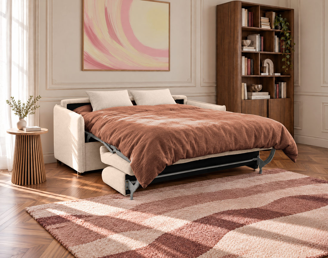 Canapé ADELE lit 3 places convertible express couchage quotidien 140x190 cm matelas 18 cm en tissu texturé | Best Mobilier