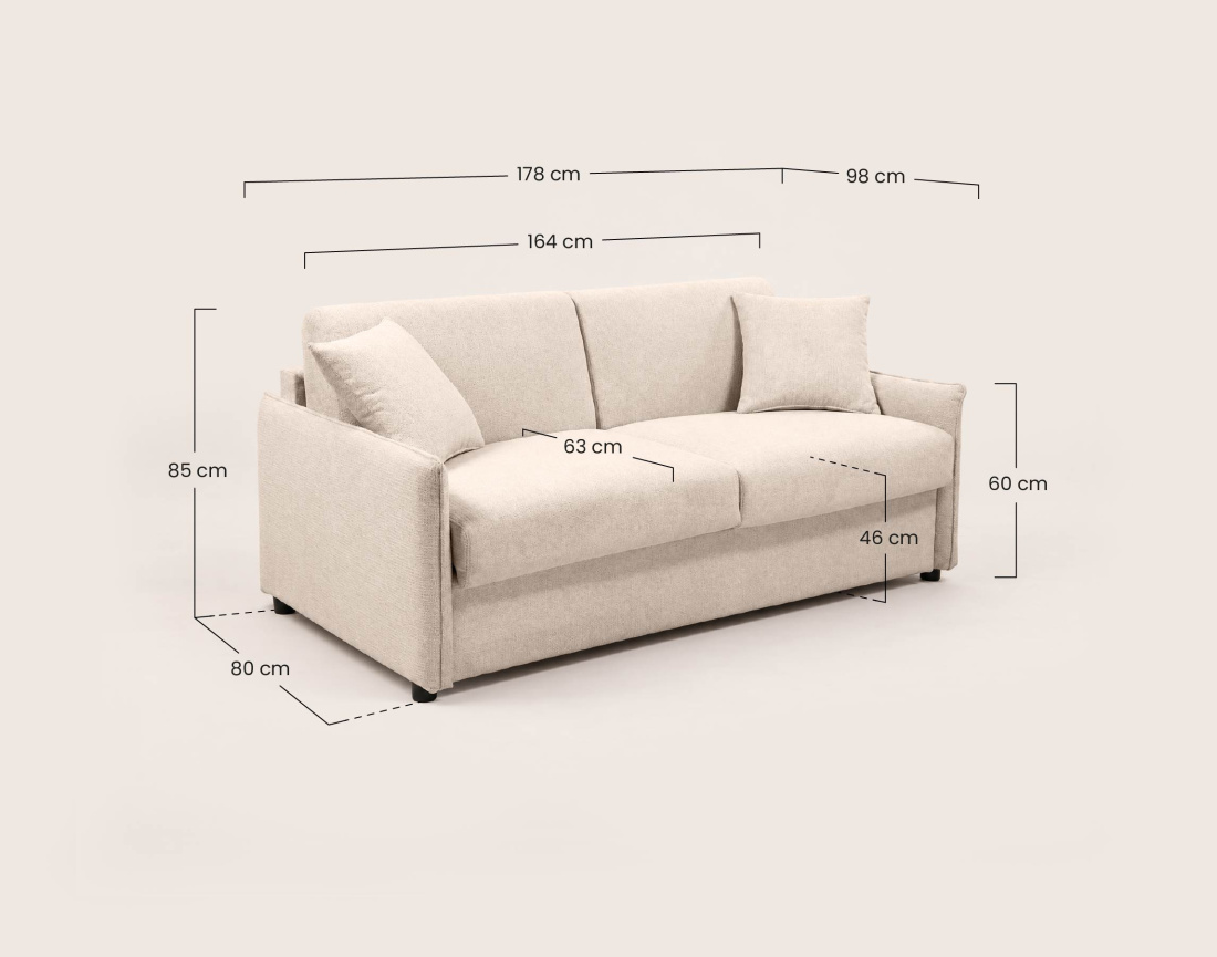 Canapé ADELE lit 3 places convertible express couchage quotidien 140x190 cm matelas 18 cm en tissu texturé | Best Mobilier