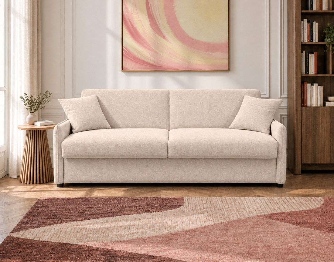 Canapé ADELE lit 3 places convertible express couchage quotidien 160x190 cm matelas 14 cm en tissu texturé | Best Mobilier