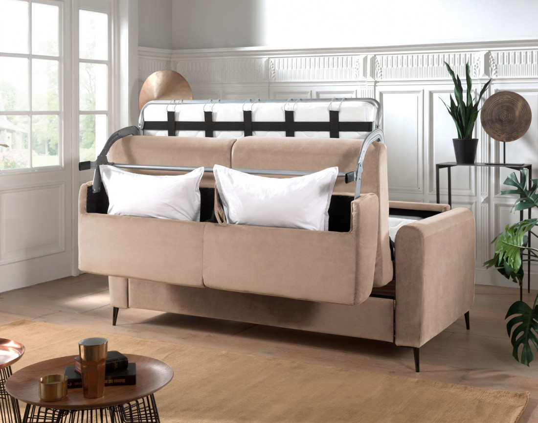 Canapé 3 places convertible express quotidien en velours Owen
