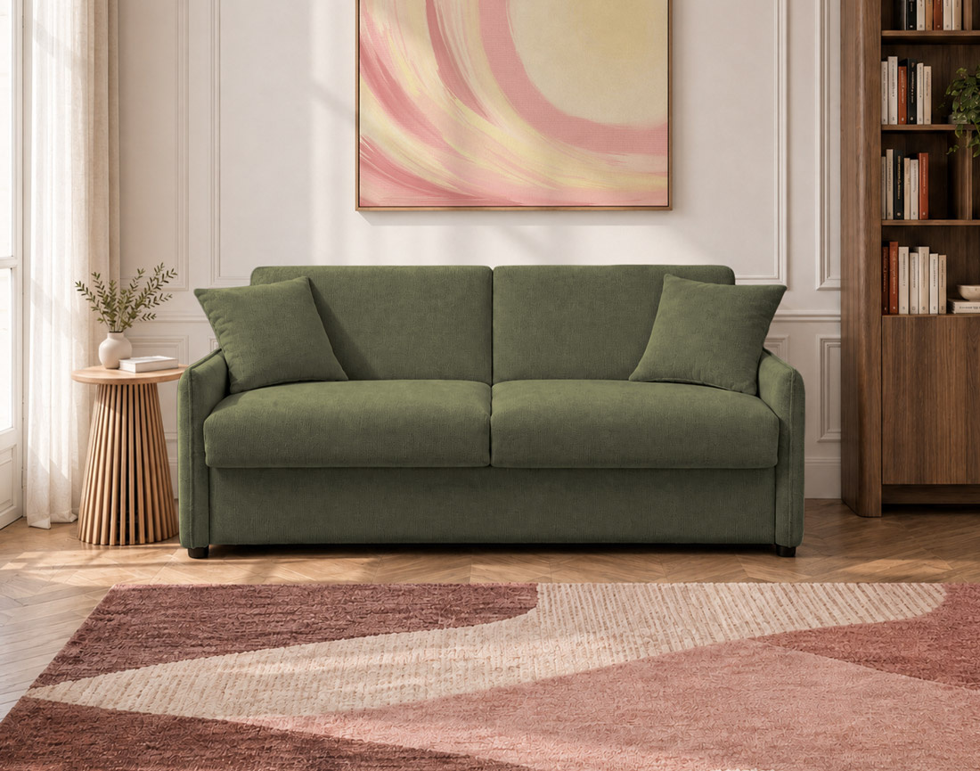 Canapé ADELE 3 places convertible express couchage quotidien 140 cm matelas 14 cm en tissu texturé | Best Mobilier