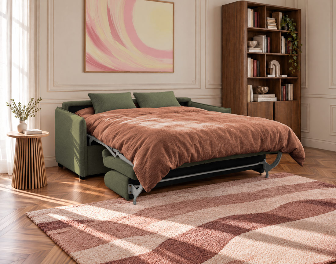 Canapé ADELE 3 places convertible express couchage quotidien 140 cm matelas 14 cm en tissu texturé | Best Mobilier