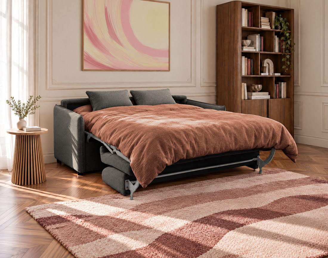 Canapé ADELE 3 places convertible express couchage quotidien 140 cm matelas 14 cm en tissu texturé | Best Mobilier