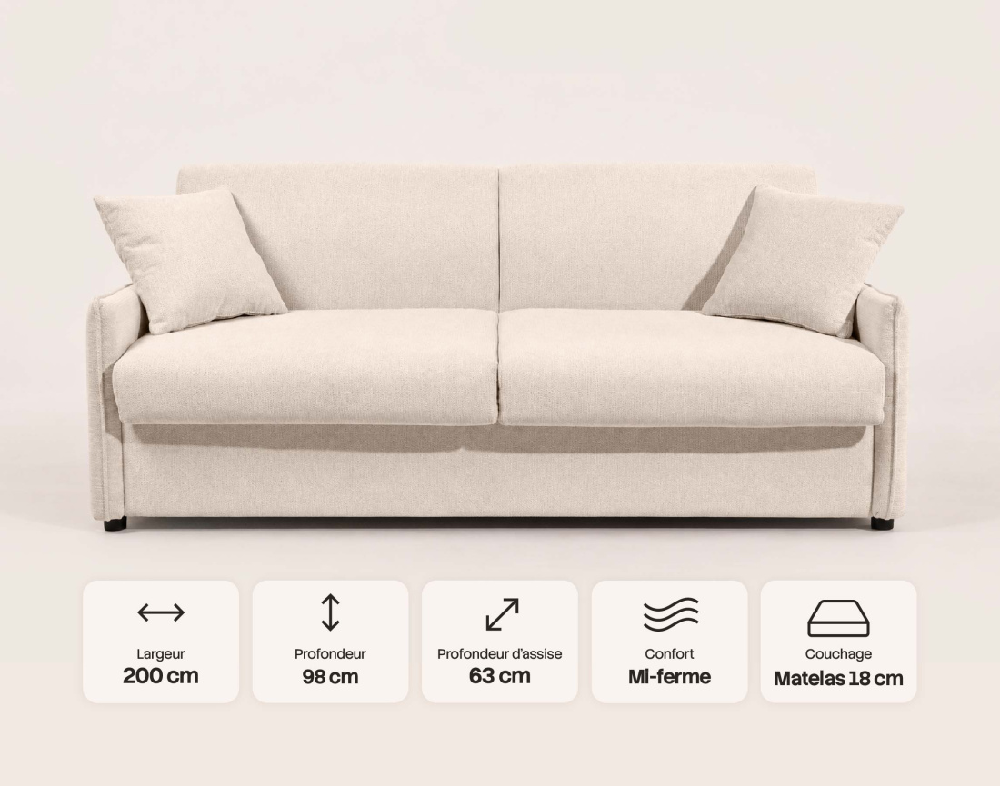 Canapé ADELE lit 3 places convertible express couchage quotidien 160x190 cm matelas 18 cm en tissu texturé | Best Mobilier