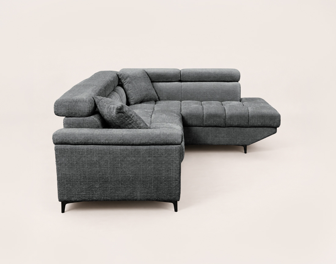 Canapé CAMILLE d'angle droit 5 places convertible avec têtières et coffre en velours texturé | Best Mobilier