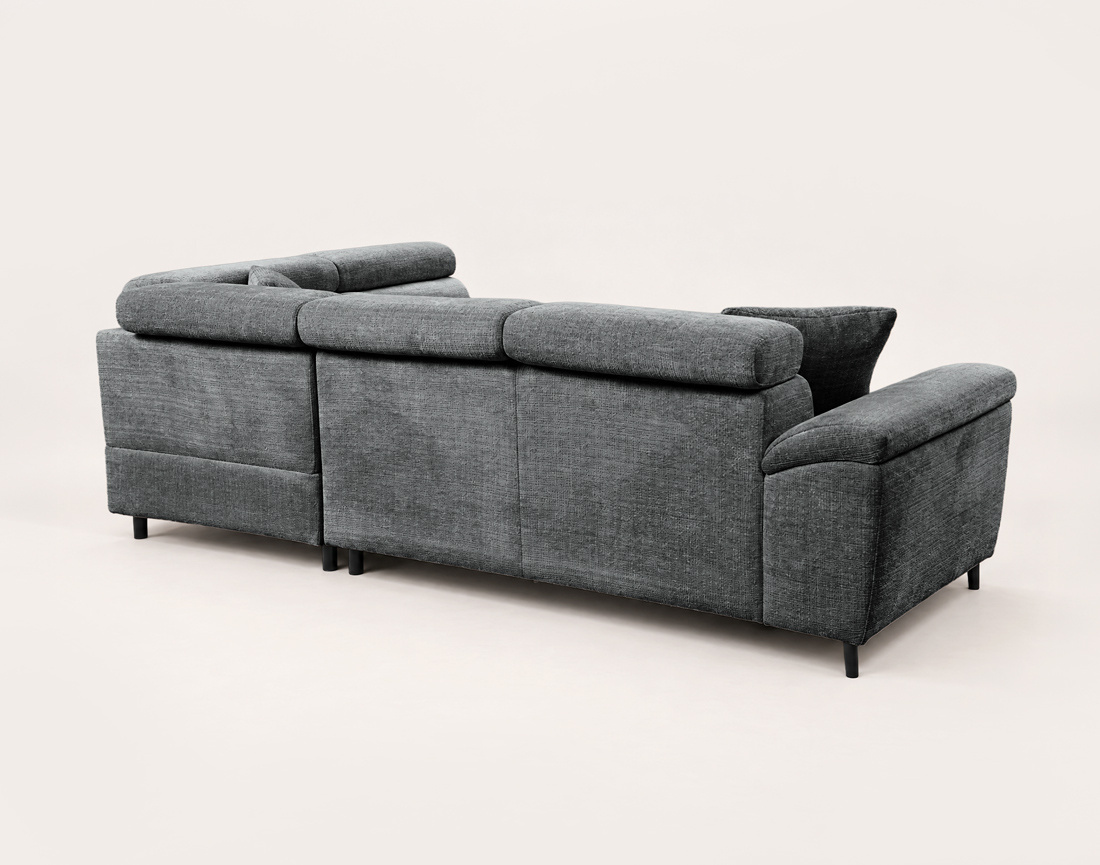 Canapé CAMILLE d'angle droit 5 places convertible avec têtières et coffre en velours texturé | Best Mobilier