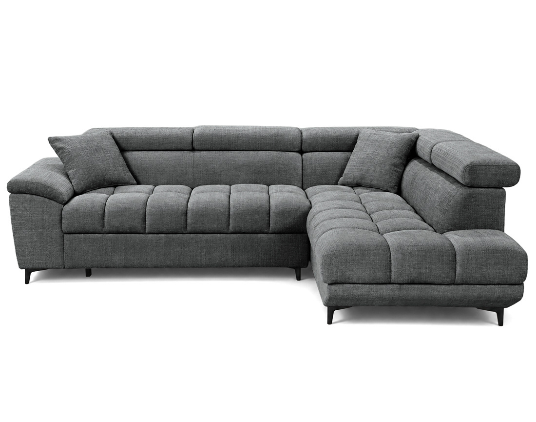 Canapé CAMILLE d'angle droit 5 places convertible avec têtières et coffre en velours texturé | Best Mobilier
