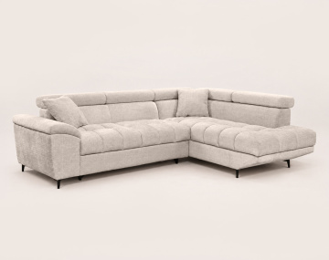 Canapé CAMILLE d'angle droit 5 places convertible avec têtières et coffre en velours texturé | Best Mobilier