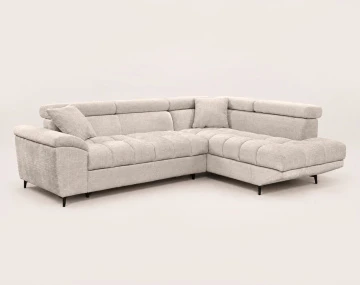 Canapé CAMILLE d'angle droit 5 places convertible avec têtières et coffre en velours texturé | Best Mobilier