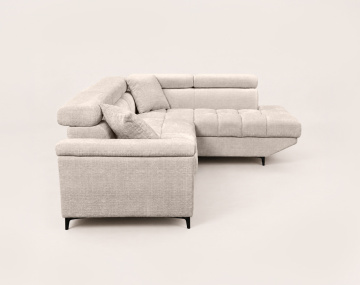 Canapé CAMILLE d'angle droit 5 places convertible avec têtières et coffre en velours texturé | Best Mobilier