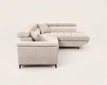 Canapé CAMILLE d'angle droit 5 places convertible avec têtières et coffre en velours texturé | Best Mobilier