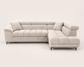 Canapé CAMILLE d'angle droit 5 places convertible avec têtières et coffre en velours texturé | Best Mobilier