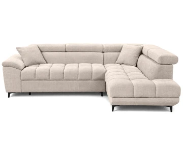 Canapé CAMILLE d'angle droit 5 places convertible avec têtières et coffre en velours texturé | Best Mobilier