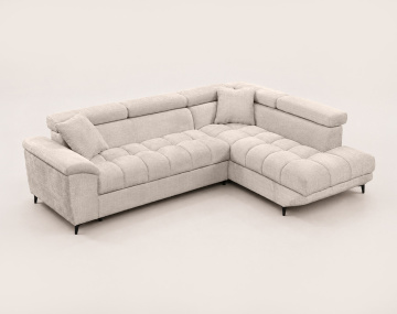 Canapé CAMILLE d'angle droit 5 places convertible avec têtières et coffre en velours texturé | Best Mobilier