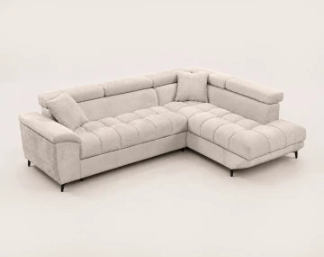 Canapé CAMILLE d'angle droit 5 places convertible avec têtières et coffre en velours texturé | Best Mobilier
