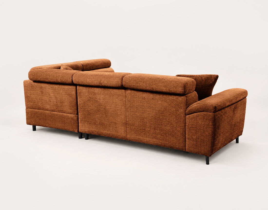 Canapé CAMILLE d'angle droit 5 places convertible avec têtières et coffre en velours texturé | Best Mobilier