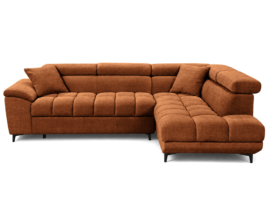 Canapé CAMILLE d'angle droit 5 places convertible avec têtières et coffre en velours texturé | Best Mobilier