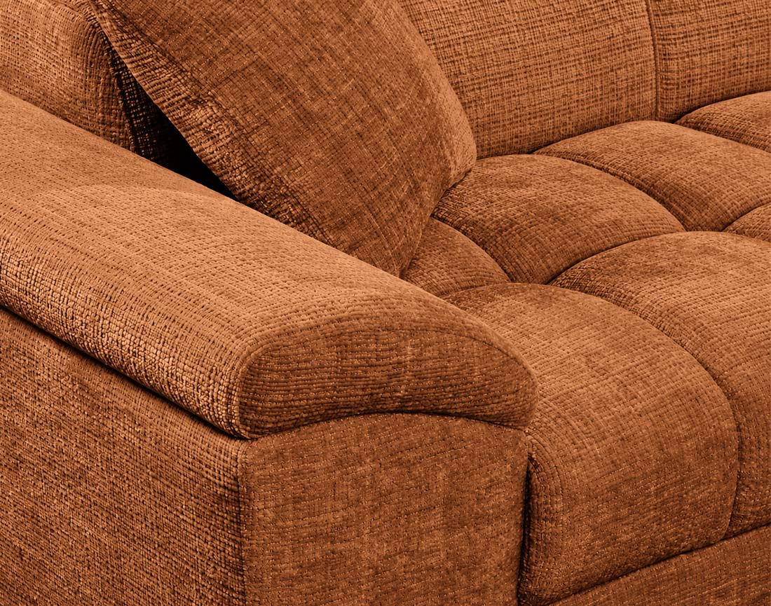 Canapé CAMILLE d'angle droit 5 places convertible avec têtières et coffre en velours texturé | Best Mobilier