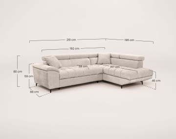 Canapé CAMILLE d'angle droit 5 places convertible avec têtières et coffre en velours texturé | Best Mobilier