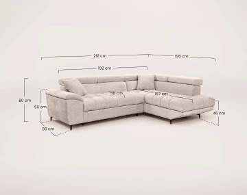 Canapé CAMILLE d'angle droit 5 places convertible avec têtières et coffre en velours texturé | Best Mobilier