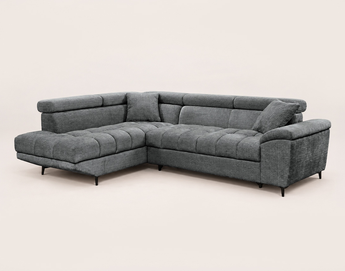 Canapé CAMILLE d'angle gauche 5 places convertible avec têtières et coffre en velours texturé | Best Mobilier