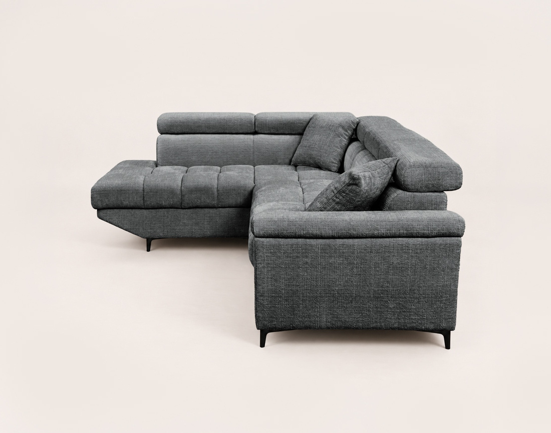 Canapé CAMILLE d'angle gauche 5 places convertible avec têtières et coffre en velours texturé | Best Mobilier