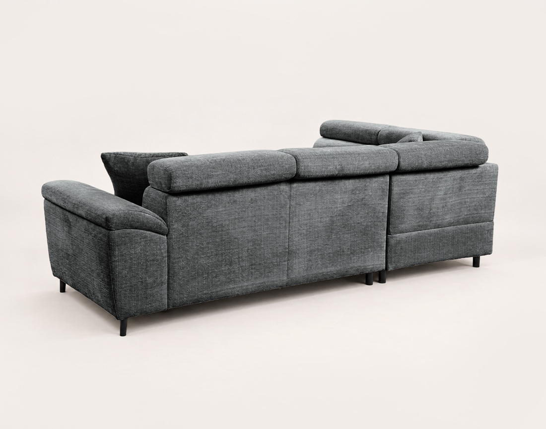 Canapé CAMILLE d'angle gauche 5 places convertible avec têtières et coffre en velours texturé | Best Mobilier