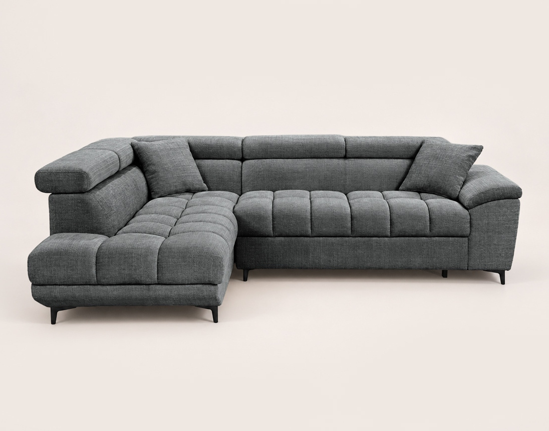 Canapé CAMILLE d'angle gauche 5 places convertible avec têtières et coffre en velours texturé | Best Mobilier
