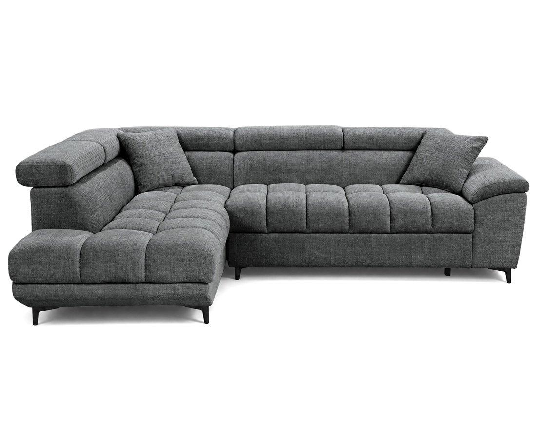 Canapé CAMILLE d'angle gauche 5 places convertible avec têtières et coffre en velours texturé | Best Mobilier