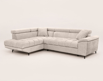 Canapé CAMILLE d'angle gauche 5 places convertible avec têtières et coffre en velours texturé | Best Mobilier