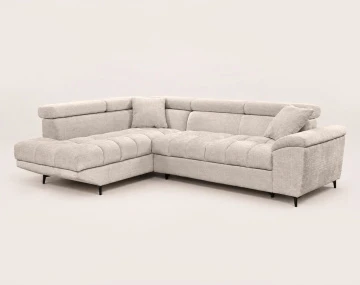 Canapé CAMILLE d'angle gauche 5 places convertible avec têtières et coffre en velours texturé | Best Mobilier