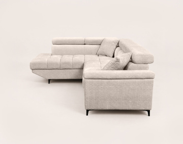 Canapé CAMILLE d'angle gauche 5 places convertible avec têtières et coffre en velours texturé | Best Mobilier