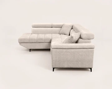 Canapé CAMILLE d'angle gauche 5 places convertible avec têtières et coffre en velours texturé | Best Mobilier