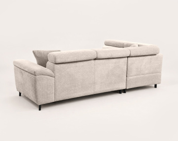 Canapé CAMILLE d'angle gauche 5 places convertible avec têtières et coffre en velours texturé | Best Mobilier