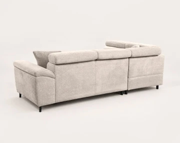 Canapé CAMILLE d'angle gauche 5 places convertible avec têtières et coffre en velours texturé | Best Mobilier