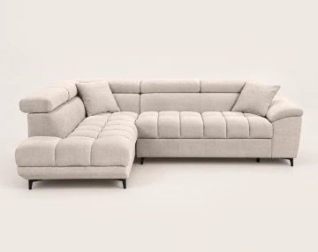 Canapé CAMILLE d'angle gauche 5 places convertible avec têtières et coffre en velours texturé | Best Mobilier