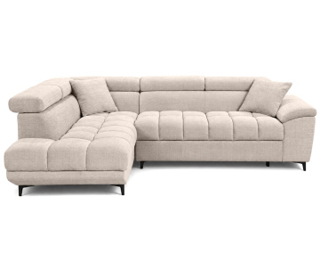 Canapé CAMILLE d'angle gauche 5 places convertible avec têtières et coffre en velours texturé | Best Mobilier