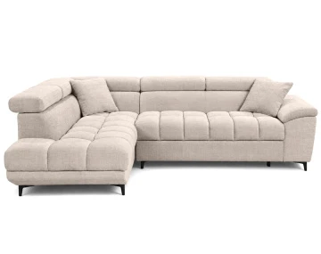 Canapé CAMILLE d'angle gauche 5 places convertible avec têtières et coffre en velours texturé | Best Mobilier
