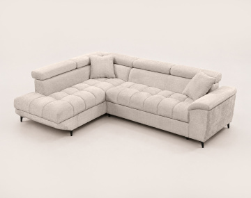 Canapé CAMILLE d'angle gauche 5 places convertible avec têtières et coffre en velours texturé | Best Mobilier