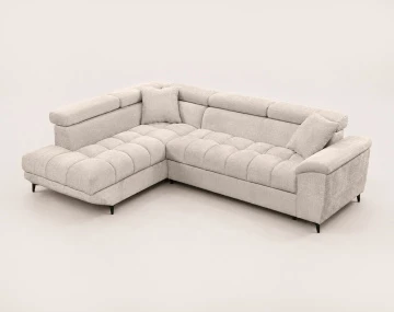 Canapé CAMILLE d'angle gauche 5 places convertible avec têtières et coffre en velours texturé | Best Mobilier