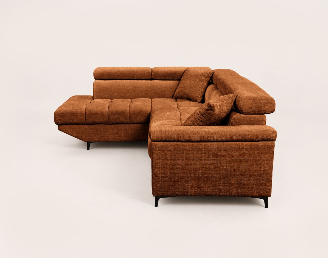 Canapé CAMILLE d'angle gauche 5 places convertible avec têtières et coffre en velours texturé | Best Mobilier