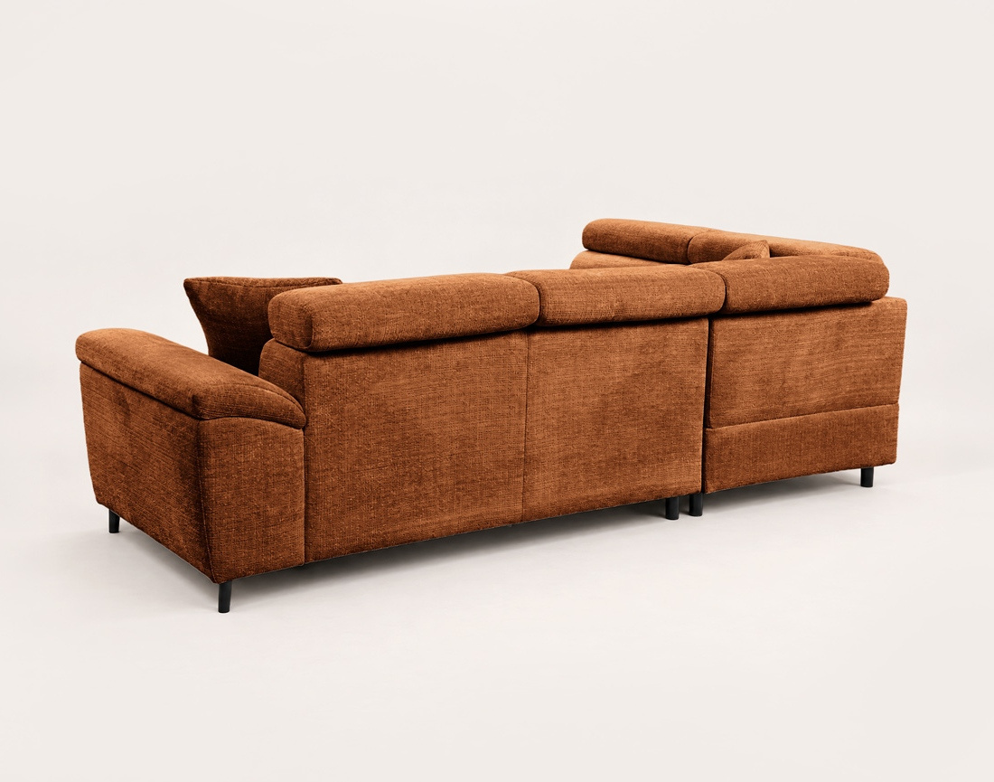 Canapé CAMILLE d'angle gauche 5 places convertible avec têtières et coffre en velours texturé | Best Mobilier