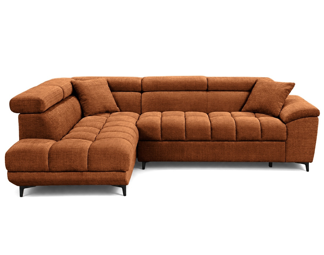 Canapé CAMILLE d'angle gauche 5 places convertible avec têtières et coffre en velours texturé | Best Mobilier