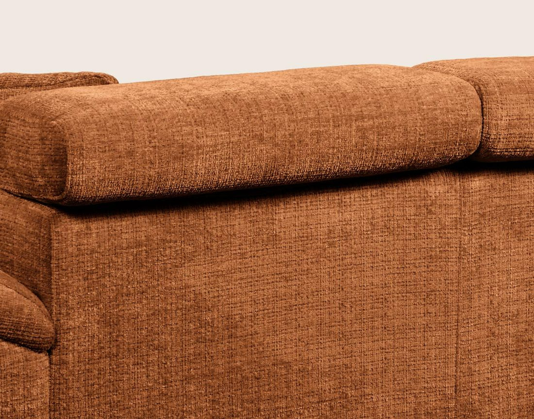 Canapé CAMILLE d'angle gauche 5 places convertible avec têtières et coffre en velours texturé | Best Mobilier