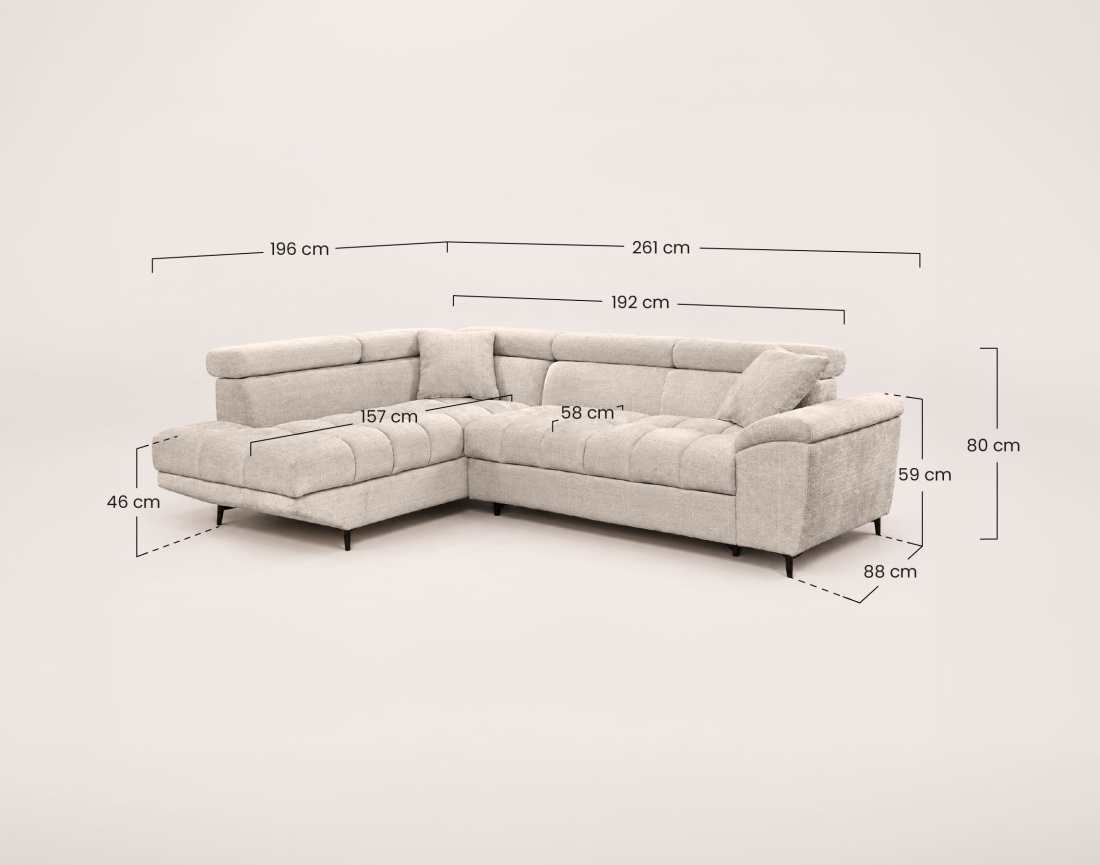 Canapé CAMILLE d'angle gauche 5 places convertible avec têtières et coffre en velours texturé | Best Mobilier
