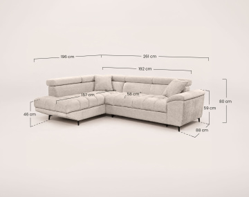 Canapé CAMILLE d'angle gauche 5 places convertible avec têtières et coffre en velours texturé | Best Mobilier