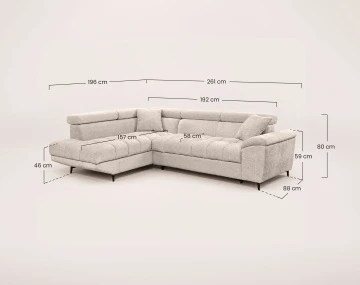 Canapé CAMILLE d'angle gauche 5 places convertible avec têtières et coffre en velours texturé | Best Mobilier