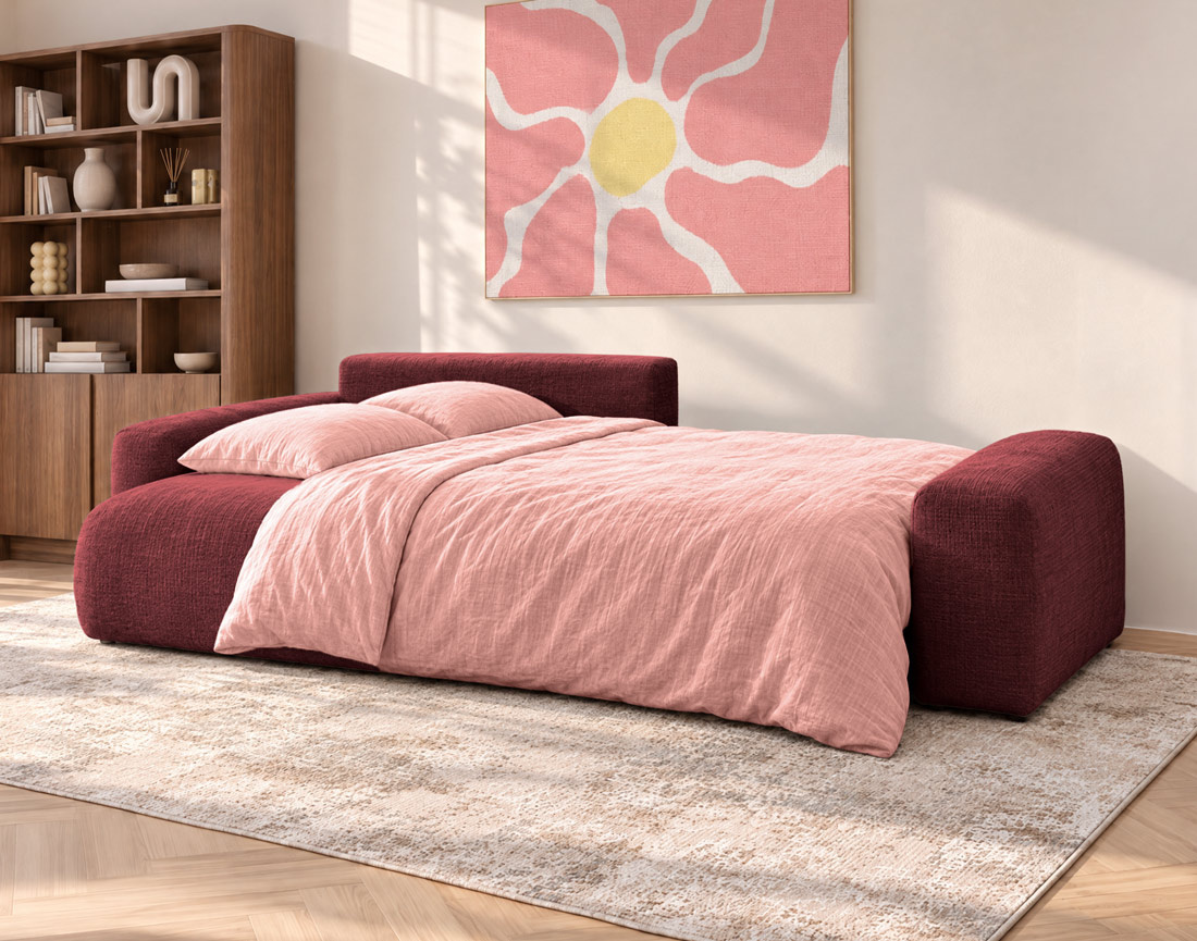 Canapé CONSTANCE d'angle réversible 4 places convertible avec coffre en velours texturé | Best Mobilier