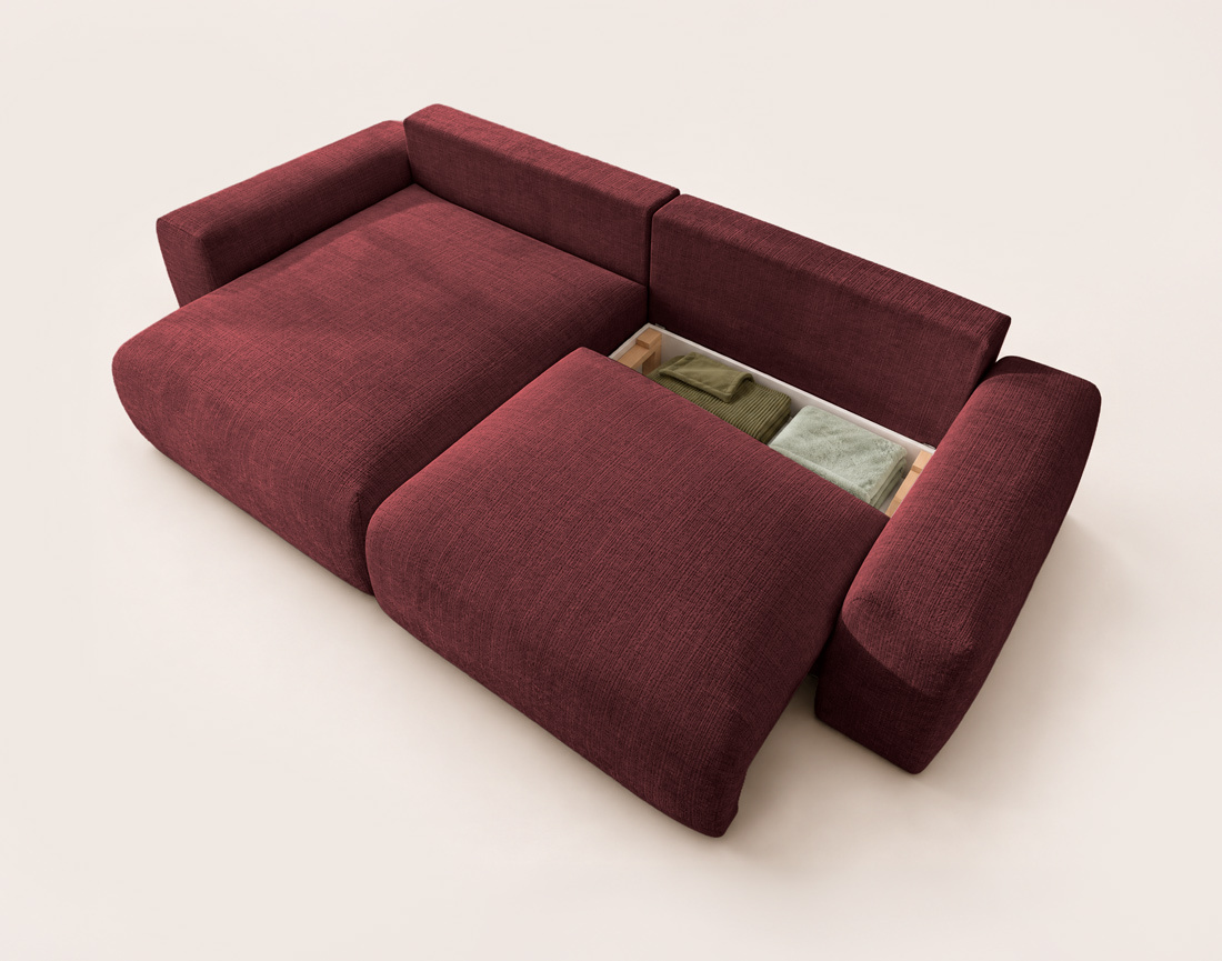Canapé CONSTANCE d'angle réversible 4 places convertible avec coffre en velours texturé | Best Mobilier